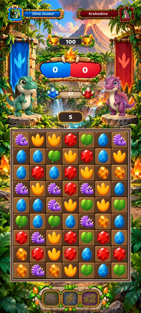 Multiplayer duel: two teams face each other above the board, with scores and a shared objective